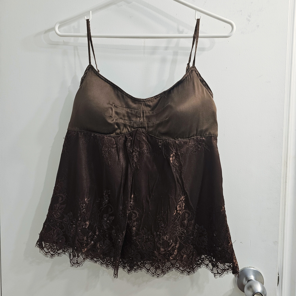 Le Chateau Chocolate Brown Lace Camisole Satin
